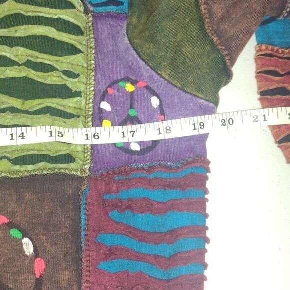 RISING International Hippie Jacket patchwork peace signs colorful size large - Picture 10 of 12